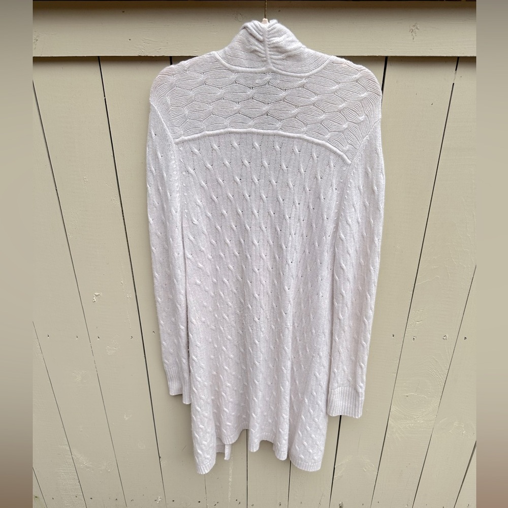 100% cashmere long cable knit duster cardigan sweater size L - Picture 2 of 9